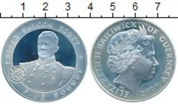 Монета 5 фунтов Гернси 2006 года Серебро Роберт Фалькон Скотт