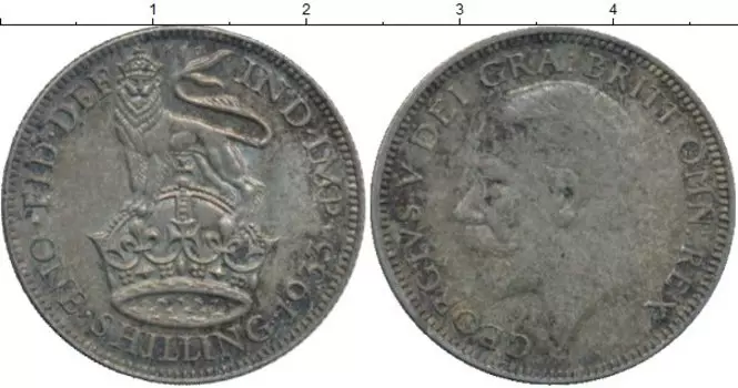 Монета шиллинг Англии 1933 года Серебро Георг V