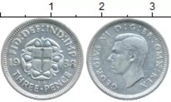 Монета 3 пенса Англии 1938 года Серебро Георг VI