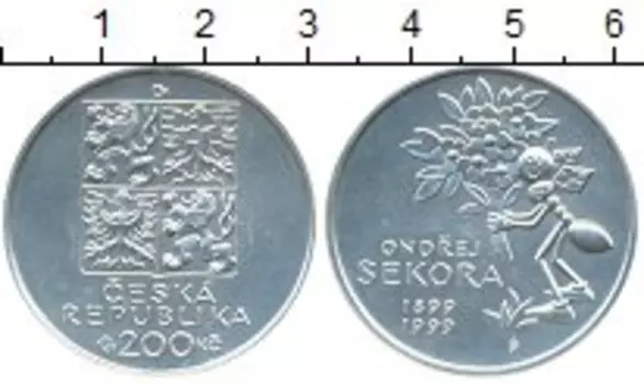 Монета 200 крон Чехии 1999 года Серебро 100 лет со дня рождения Ондржея Секоры