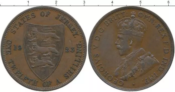Монета 1/12 шиллинга Острова Джерси 1923 года Бронза Георг V