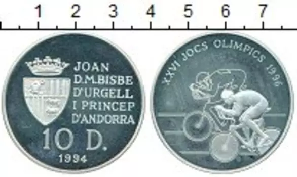 Монета 10 динерс Андорры 1994 года Серебро Одимпийские игры