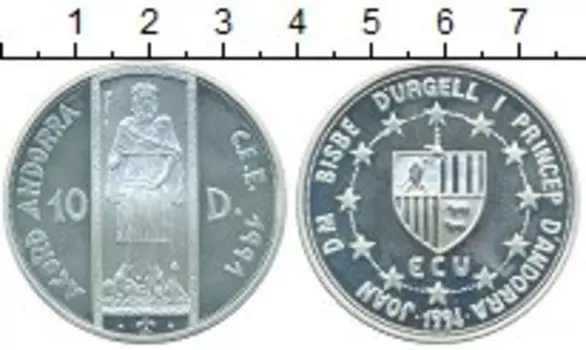 Монета 10 динерс Андорры 1994 года Серебро Таможенный Союз