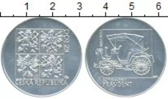 Монета 200 крон Чехии 1997 года Серебро 100-летие первого автомобиля в Богемии