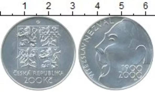 Монета 200 крон Чехии 2000 года Серебро 100 лет со дня рождения Витезслава Незвала