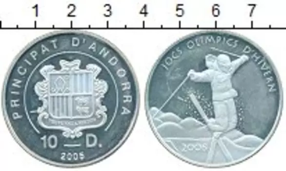 Монета 10 динерс Андорры 2005 года Серебро олимпиада