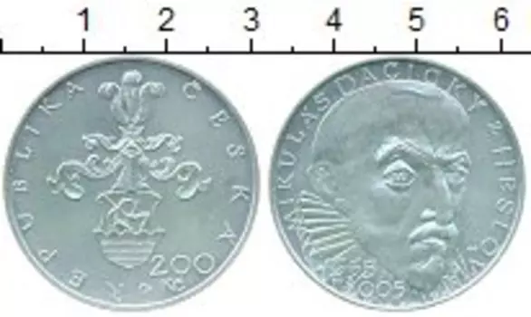 Монета 200 крон Чехии 2005 года Серебро 450 лет со дня рождения Миклоша Дачицкого