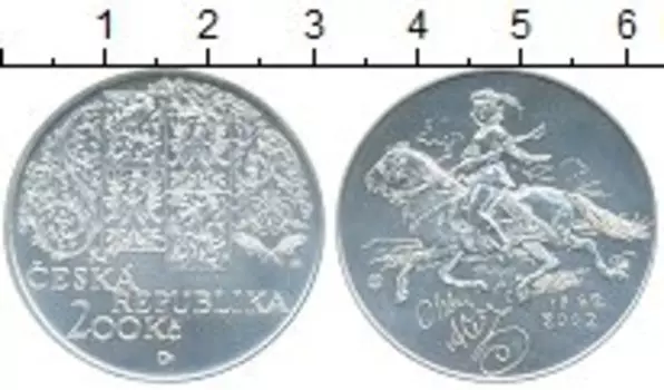 Монета 200 крон Чехии 2002 года Серебро 150 лет со дня рождения Миколаша Алеша