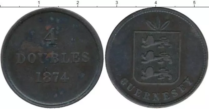 Монета 4 дубля Гернси 1874 года Медь