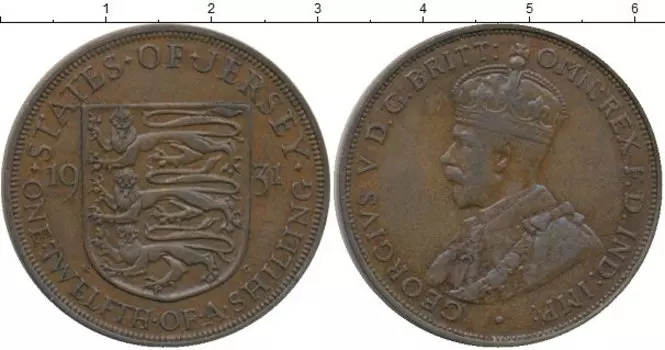 Монета 1/12 шиллинга Острова Джерси 1931 года Бронза Георг V