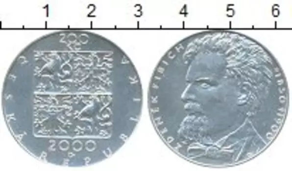 Монета 200 крон Чехии 2000 года Серебро 150 лет со дня рождения Зденека Фибиха