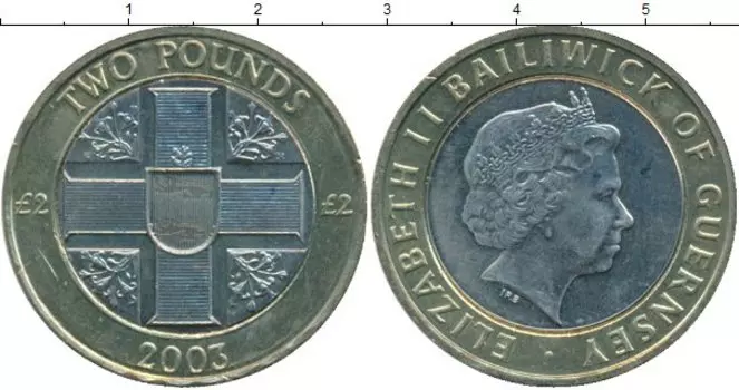 Монета 2 фунта Гернси 2003 года Биметалл Елизавета II