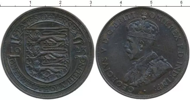 Монета 1/12 шиллинга Острова Джерси 1923 года Бронза Георг V