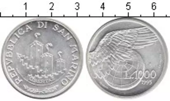Монета 1000 лир Сан-Марино 1993 года Серебро