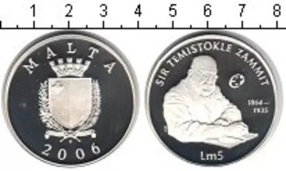 Монета 5 лир Мальты 2006 года Серебро Темистокл Заммит