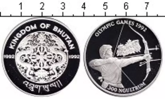 Монета 300 нгултрум Бутана 1992 года Серебро XXV летние Олимпийские игры 1992 г