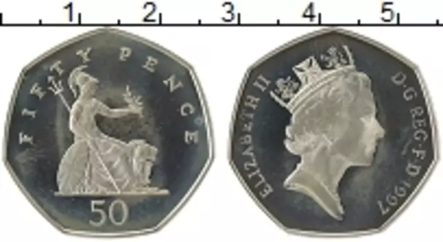 Монета 50 пенсов Англии 1997 года Медно-никель Елизавета II