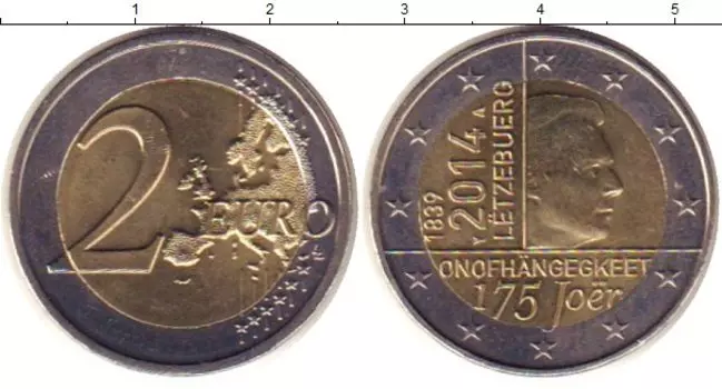 Монета 2 евро Люксембурга 2014 года Биметалл 175 лет независимости