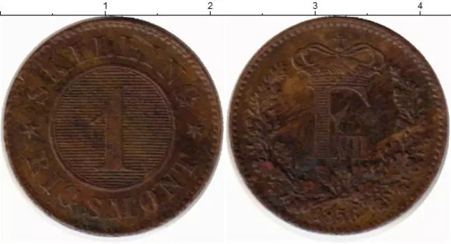 Монета скиллинг Дании 1856 года Бронза Фредерик VII