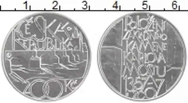 Монета 200 крон Чехии 2007 года Серебро 650 лет Карлову мосту