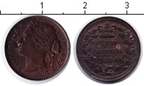 Монета 1/3 фартинга Англии 1884 года Медь Виктория