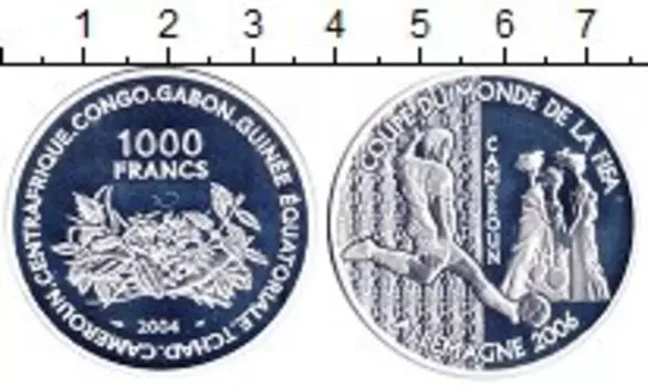 Монета 1000 франков Центральной Африки 2004 года Серебро Чемпионат мира по футболу 2006 г