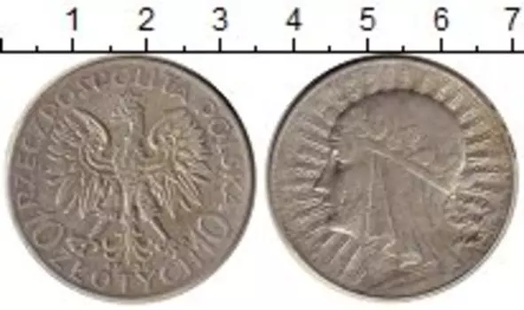 Монета 10 злотых Польши 1932 года Серебро Девушка в венке