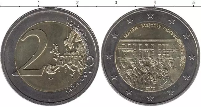 Монета 2 евро Мальты 2012 года Биметалл Совет большинства 1887 г