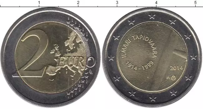 Монета 2 евро Финляндии 2014 года Биметалл 100 летие Илмари Тапиоваре