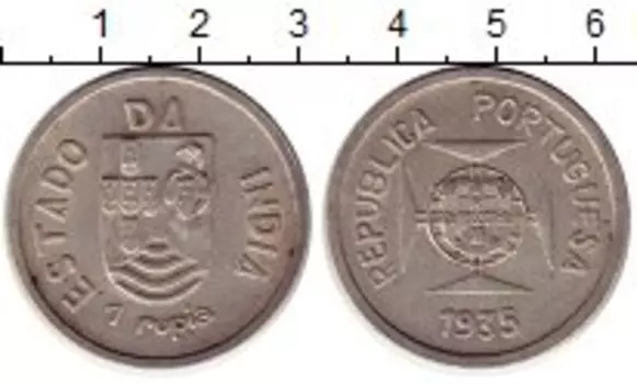 Монета рупия Португальской Индии 1935 года Серебро
