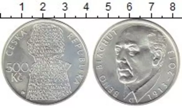 Монета 500 крон Чехии 2013 года Серебро 100 лет со дня рождения Бено Блакхута