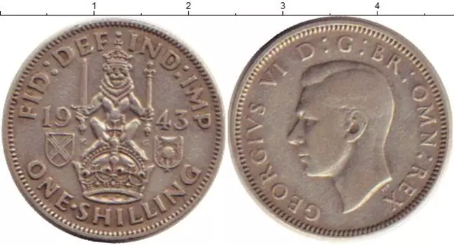 Монета шиллинг Англии 1943 года Серебро Георг VI