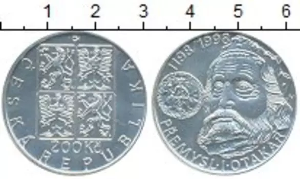 Монета 200 крон Чехии 1998 года Серебро 800-летие коронации короля Пржемысла I Отакара