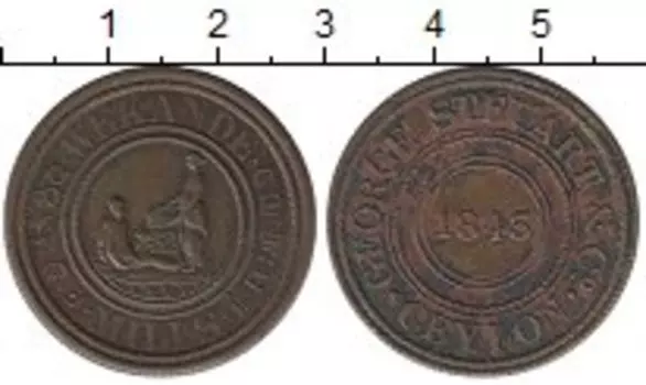 Монета 19 центов Цейлона 1843 года Медь Токен