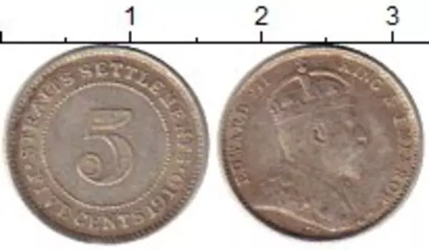 Монета 5 центов Стрейтс-Сеттльмента 1910 года Серебро Эдуард VII
