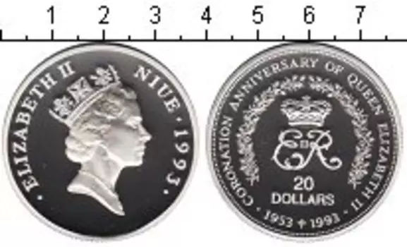 Монета 20 долларов Ниуэ 1993 года Серебро Елизавета II