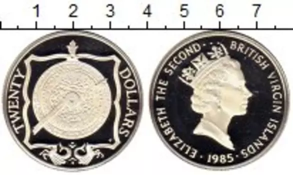 Монета 20 долларов Виргинских островов 1985 года Серебро Елизавета II
