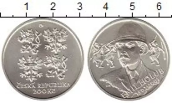 Монета 200 крон Чехии 2002 года Серебро Эмиль Голуб