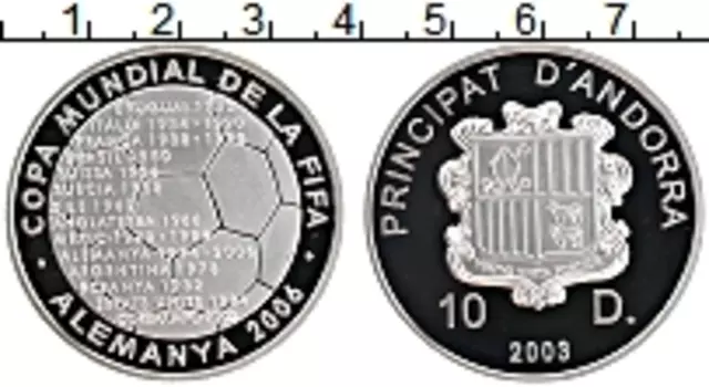 Монета 10 динерс Андорры 2003 года Серебро ФИФА