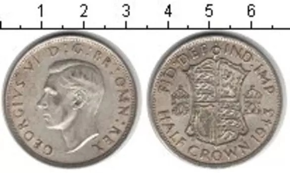 Монета 1/2 кроны Англии 1943 года Серебро Георг VI
