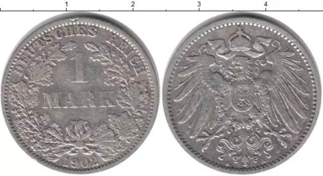 Монета марка Германии 1902 года Серебро A