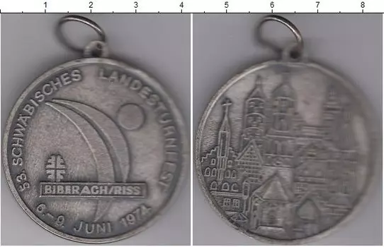 медаль ФРГ 1974 года Спортивный фестиваль в Биберах-ан-дер-Рис