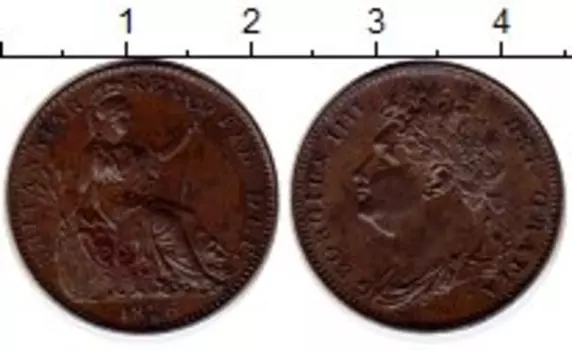 Монета фартинг Англии 1826 года Медь Георг IV