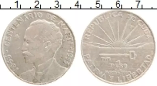 Монета песо Кубы 1953 года Серебро Хосе Марти