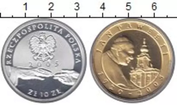 Монета 10 злотых Польши 2005 года Серебро Позолота