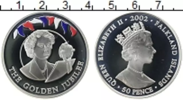 Монета 50 пенсов Фолклендских островов 2002 года Серебро Елизавета II