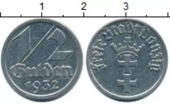 Монета 1/2 гульдена Данцига 1932 года Медно-никель