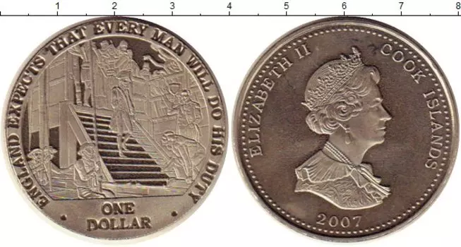 Монета доллар Островов Кука 2007 года Медно-никель Адмирал Нельсон,трап