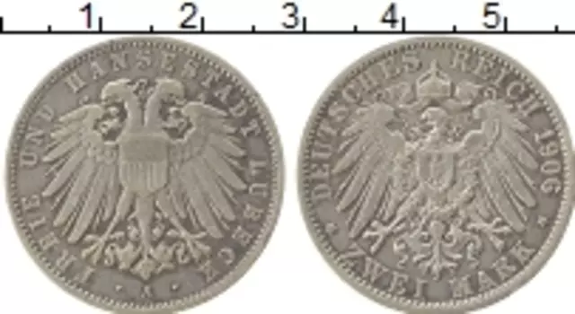 Монета 2 марки Любека 1906 года Серебро Вольный город Любек