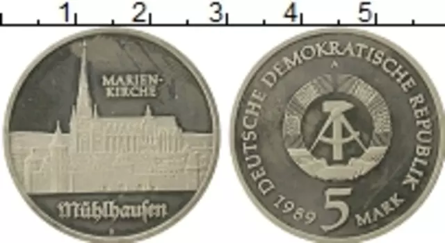 Монета 5 марок ГДР 1989 года Медно-никель Церковь Марии